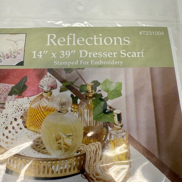 Tobin Reflections Dresser Scarf 14"x39" Stamped for Embroidery T231004 Floral - Picture 2 of 6
